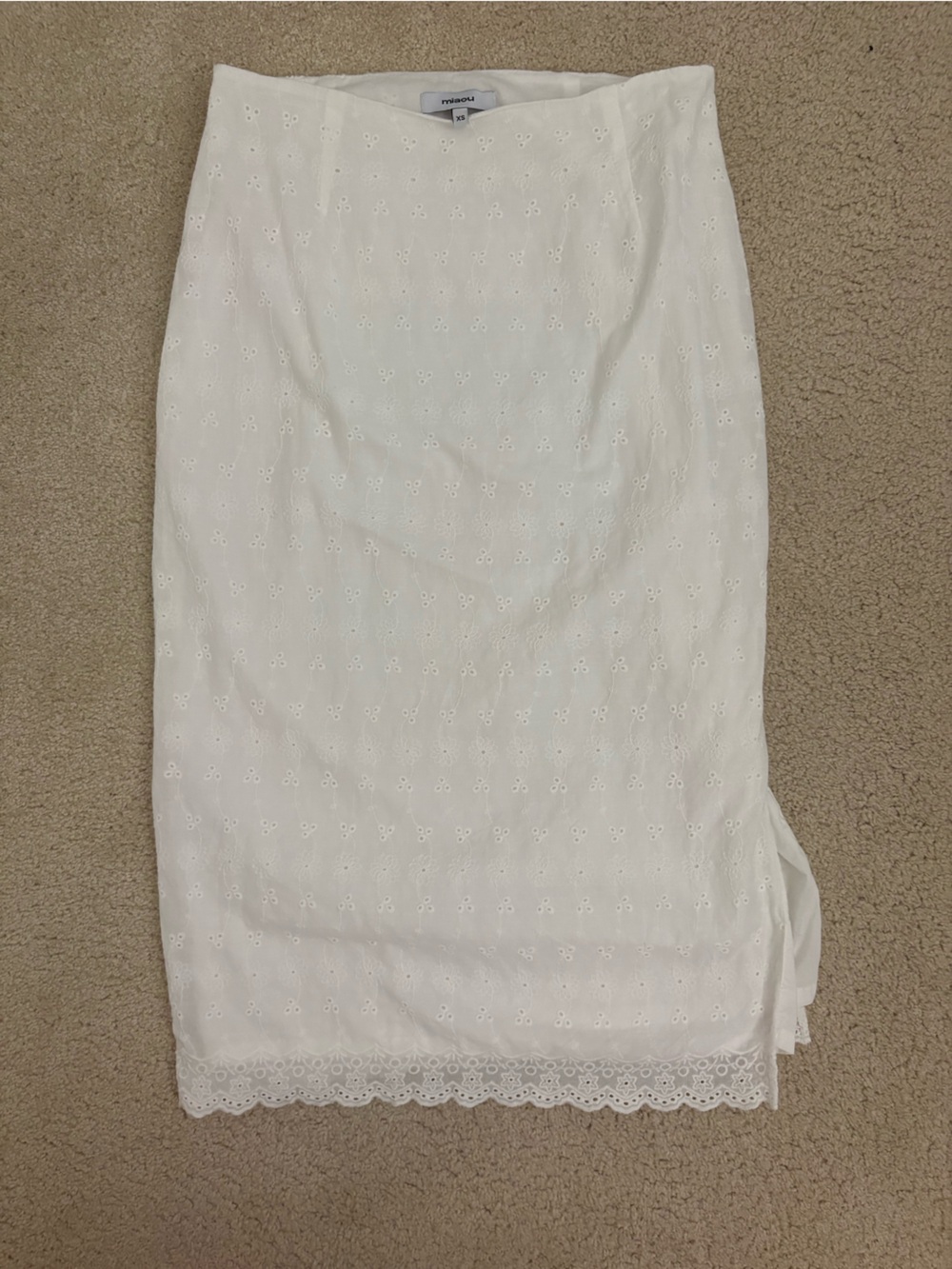 Miaou White Eyelet Midi Skirt with Scalloped Hem